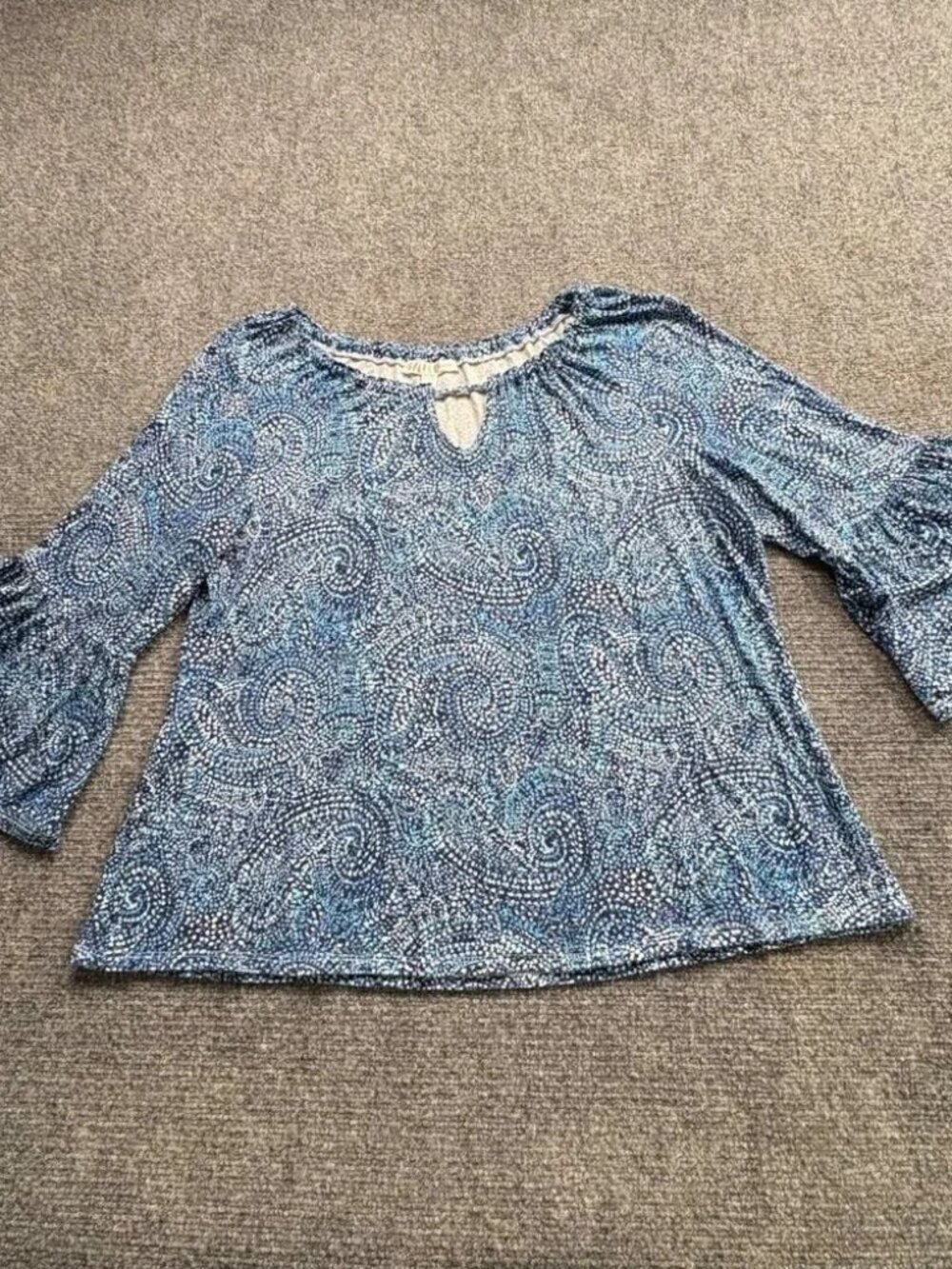 Spense Knit Top Women's LP Blue‎ Paisley Bell Sleeve Boho Fairy Festival Indie